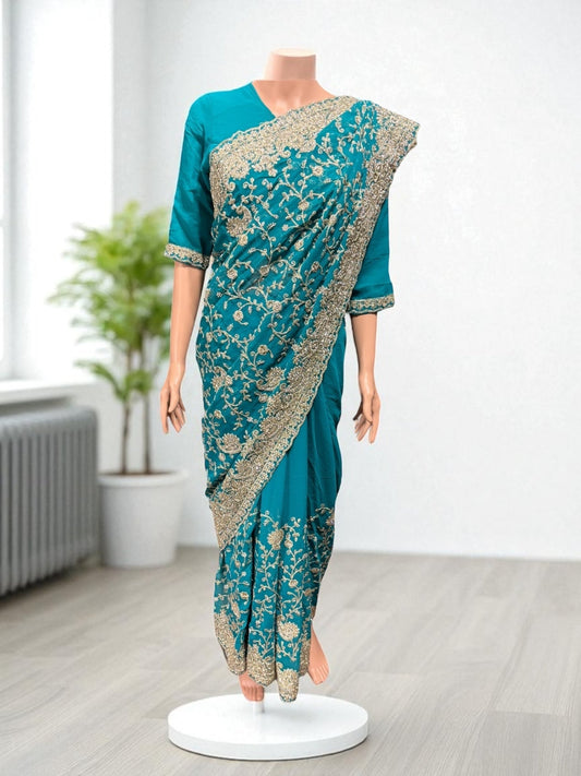 TRADITIONAL DESIGNER SAREE WITH READY BLOUSE – ELEGANT INDIAN ETHNIC WEAR- 020
