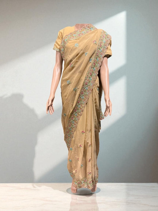 TRADITIONAL DESIGNER SAREE WITH READY BLOUSE- ELEGANT INDIAN ETHNIC WEAR FOR WOMEN - 012