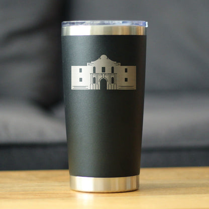 THE ALAMO - INSULATED COFFEE TUMBLER CUP WITH SLIDING LID - STAINLESS STEEL INSULATED MUG - STATE OF TEXAS GIFTS AND SOUVENIRS FOR TEXANS