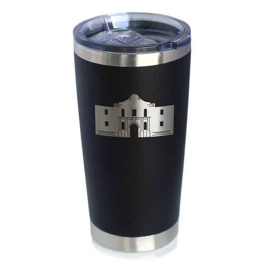 THE ALAMO - INSULATED COFFEE TUMBLER CUP WITH SLIDING LID - STAINLESS STEEL INSULATED MUG - STATE OF TEXAS GIFTS AND SOUVENIRS FOR TEXANS