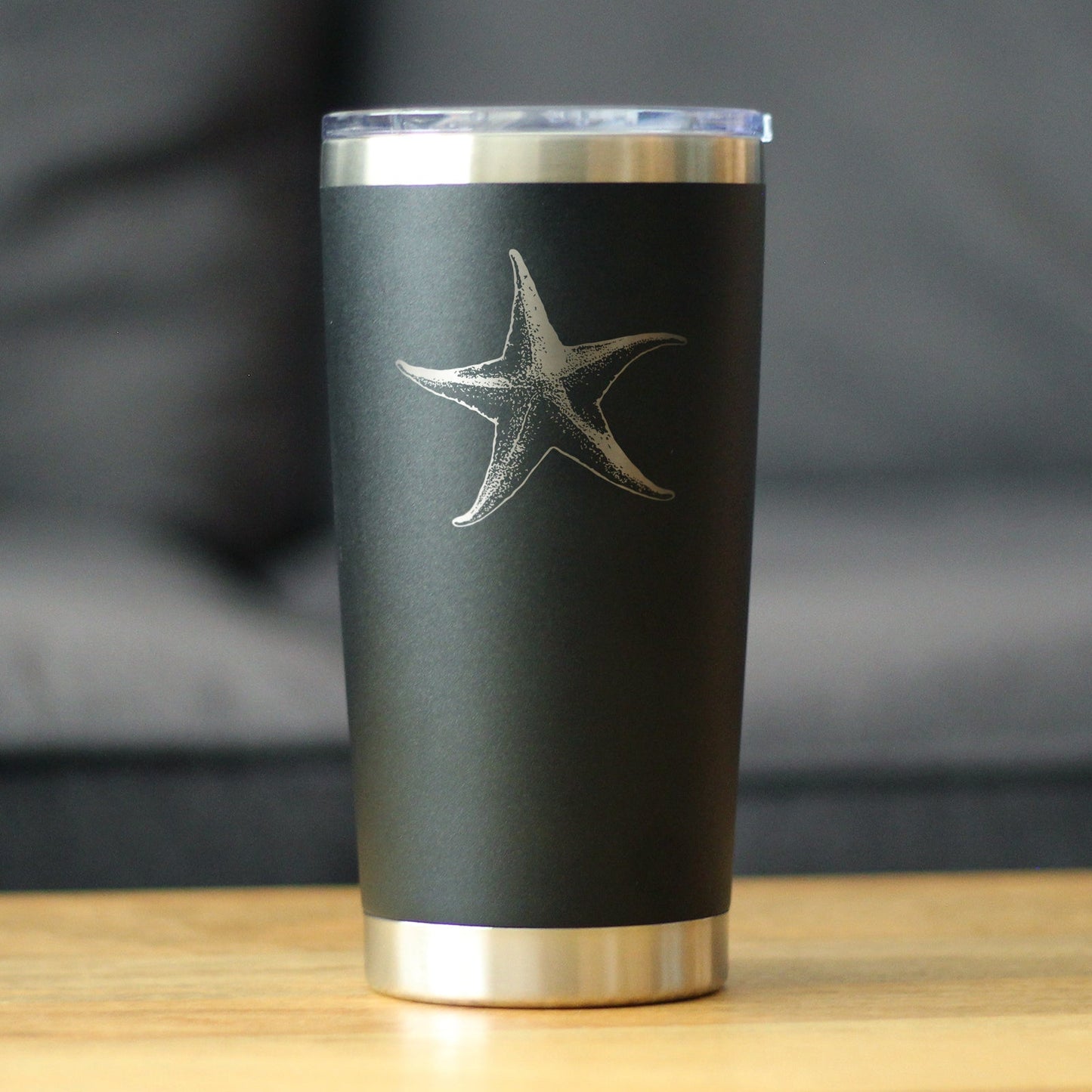 STARFISH - INSULATED COFFEE TUMBLER CUP WITH SLIDING LID - STAINLESS STEEL TRAVEL MUG - UNIQUE OCEAN GIFTS FOR WOMEN AND MEN