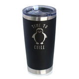 TIME TO CHILL - INSULATED COFFEE TUMBLER CUP WITH SLIDING LID - STAINLESS STEEL TRAVEL MUG - CUTE PENGUIN GIFTS FOR WOMEN AND MEN