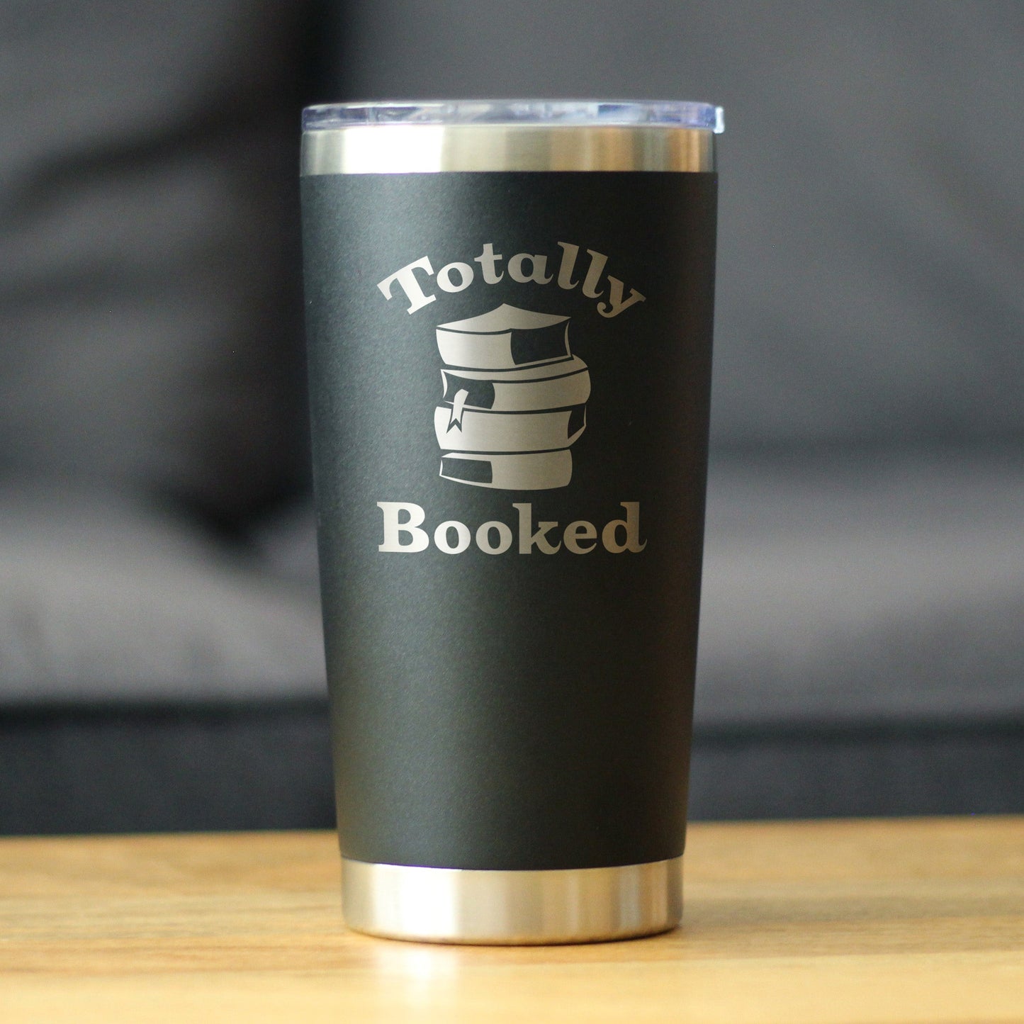 TOTALLY BOOKED - INSULATED COFFEE TUMBLER CUP WITH SLIDING LID - STAINLESS STEEL TRAVEL MUG - UNIQUE READING GIFTS FOR WOMEN AND MEN READERS
