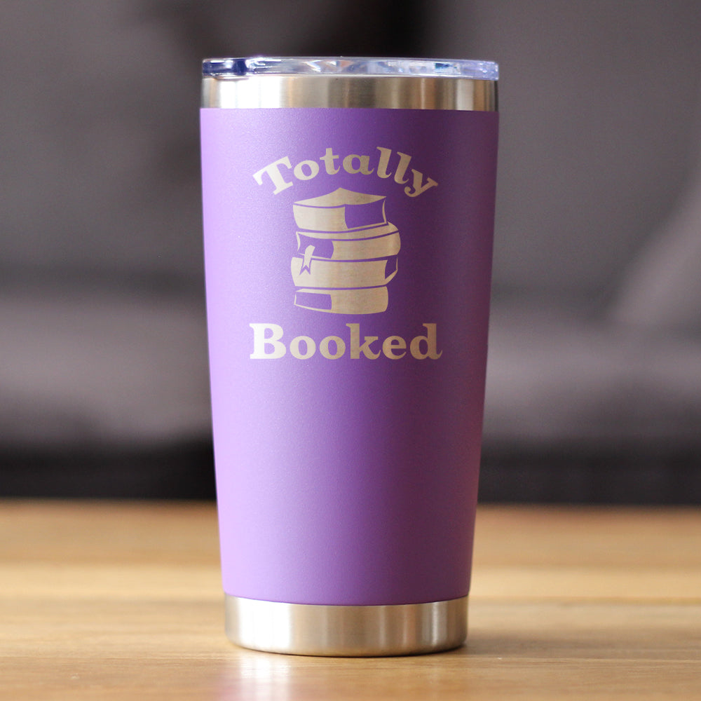 TOTALLY BOOKED - INSULATED COFFEE TUMBLER CUP WITH SLIDING LID - STAINLESS STEEL TRAVEL MUG - UNIQUE READING GIFTS FOR WOMEN AND MEN READERS
