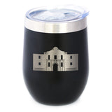 THE ALAMO - WINE TUMBLER CUP WITH SLIDING LID - STAINLESS STEEL INSULATED MUG - STATE OF TEXAS GIFTS AND SOUVENIRS FOR TEXANS