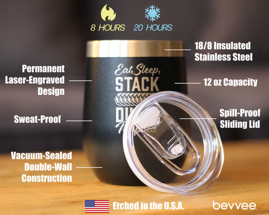STACK DIMES - WINE TUMBLER CUP WITH SLIDING LID - STAINLESS STEEL INSULATED MUG - WELDING GIFTS FOR WELDERS