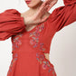 TONAL EMBROIDERED MIDNIGHT BLUE CASUAL MIDI DRESS - AVAILABLE IN 2 COLORS