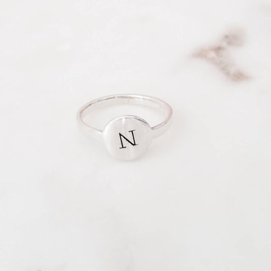 INITIAL SIGNET STERLING SILVER RING