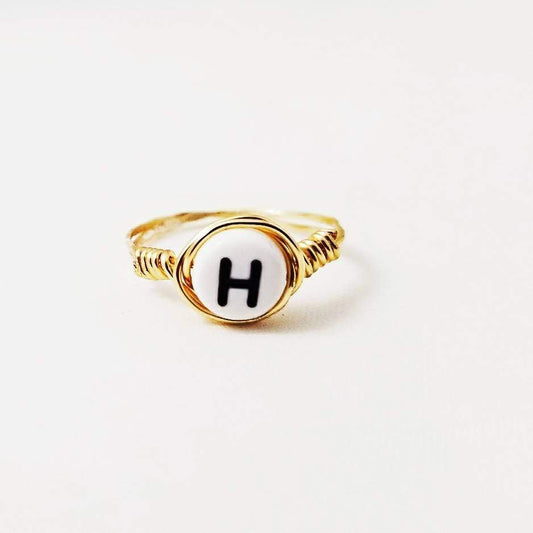 LETTER BEAD WIRE WRAPPED INITIAL RING