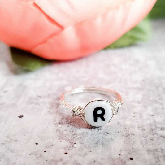 LETTER BEAD WIRE WRAPPED INITIAL RING