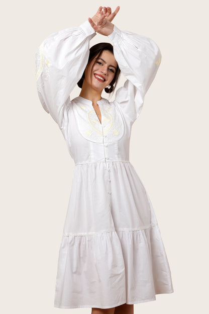 TONAL EMBROIDERED OFF WHITE CASUAL MIDI DRESS - S TO 3XL