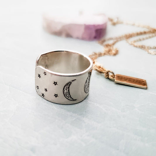 MOON PHASES CELESTIAL SILVER RING