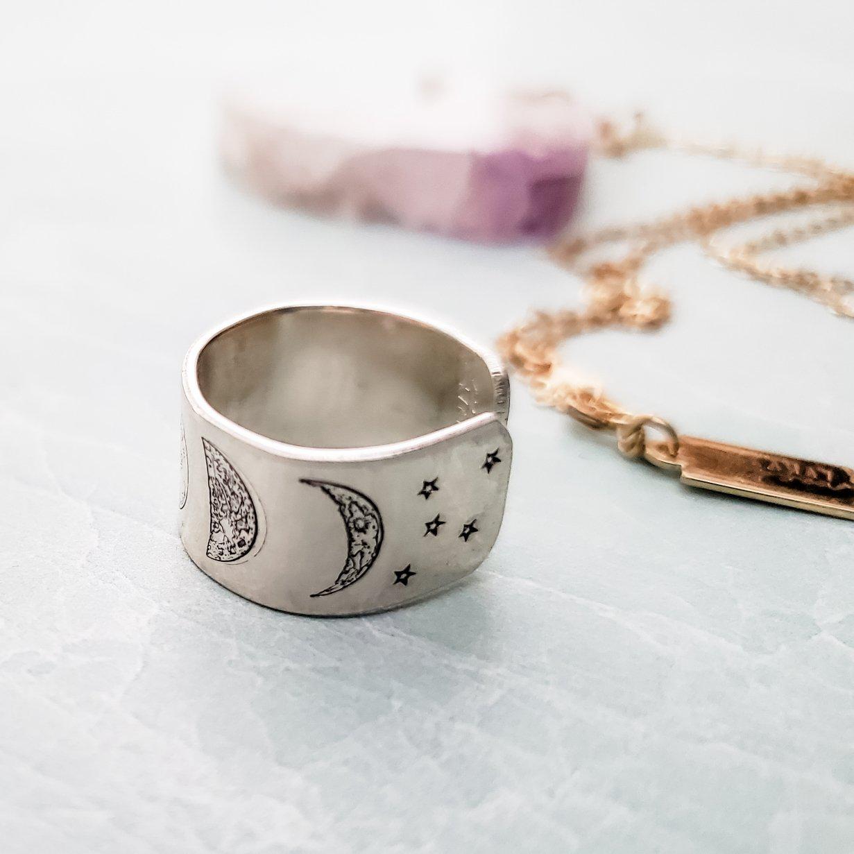 MOON PHASES CELESTIAL SILVER RING