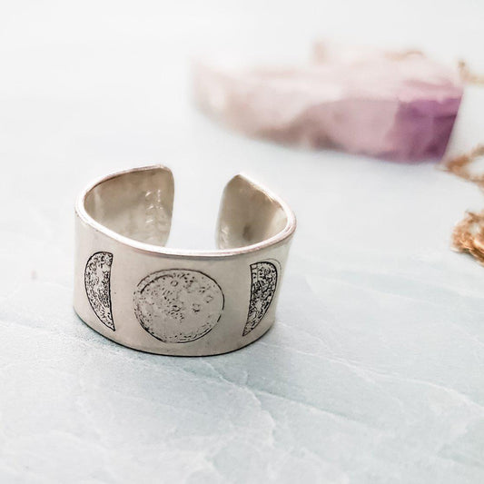 MOON PHASES CELESTIAL SILVER RING