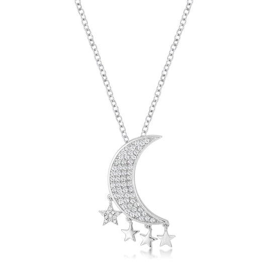 .6CT DAZZLING MOON AND STARS NECKLACE WITH CZ