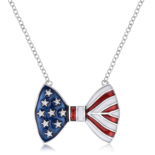 .025 CT STARS AND STRIPES BOW TIE NECKLACE WITH CZ