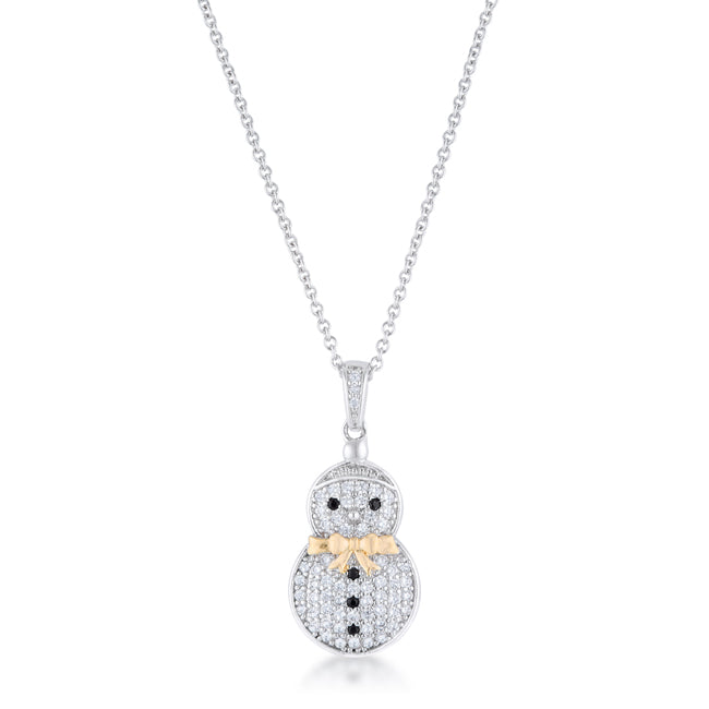 .35 CT CZ TWO-TONE SNOWMAN PAVE HOLIDAY PENDANT