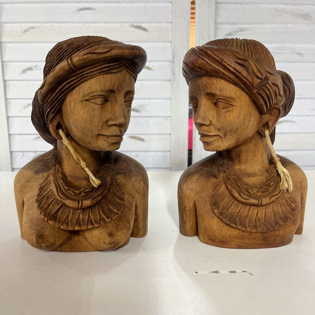 PAIR EXOTIC LIGHT WOOD CARVINGS-Thriftique Marketplace