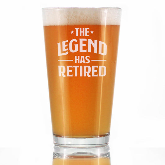 THE LEGEND HAS RETIRED - PINT GLASS FOR BEER - FUNNY RETIREMENT GIFTS FOR BOSS OR COWORKERS - 16 OZ