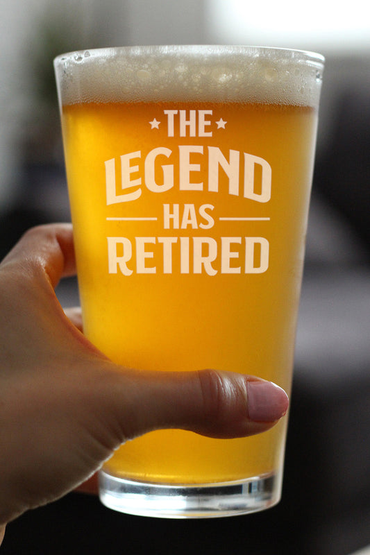 THE LEGEND HAS RETIRED - PINT GLASS FOR BEER - FUNNY RETIREMENT GIFTS FOR BOSS OR COWORKERS - 16 OZ