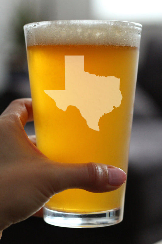 TEXAS STATE OUTLINE PINT GLASS FOR BEER - STATE THEMED DRINKING DECOR AND GIFTS FOR TEXAN WOMEN & MEN - 16 OZ GLASSES