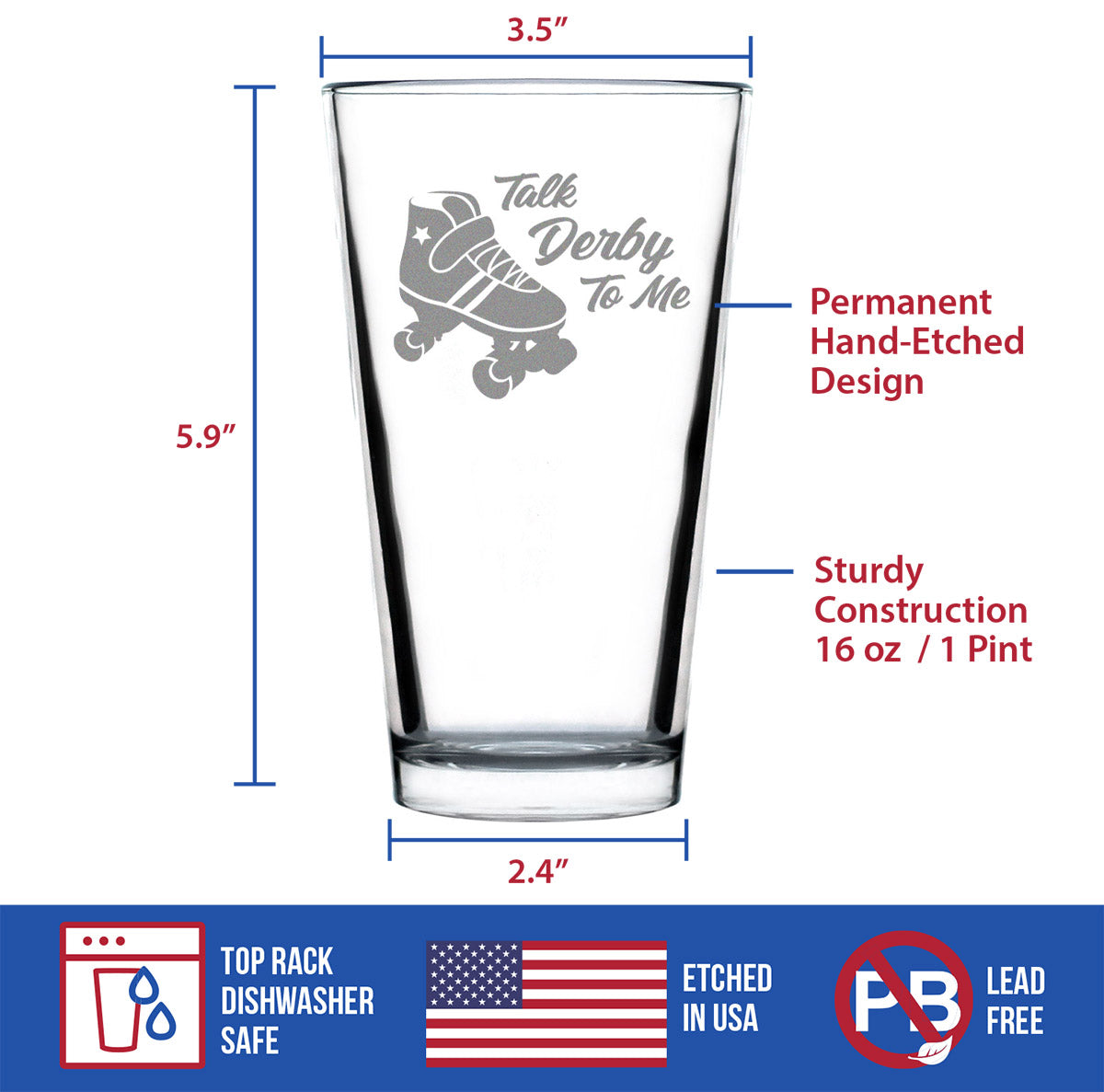 TALK DERBY TO ME - PINT GLASS FOR BEER - FUNNY ROLLERBLADING GIFTS AND DECOR FOR MEN & WOMEN - 16 OZ GLASSES