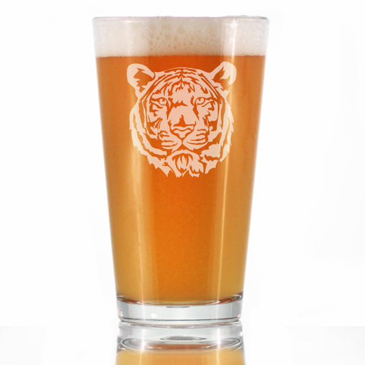 TIGER FACE PINT GLASS FOR BEER - UNIQUE TIGER THEMED DECOR AND GIFTS FOR ANIMAL LOVERS - 16 OZ GLASSES