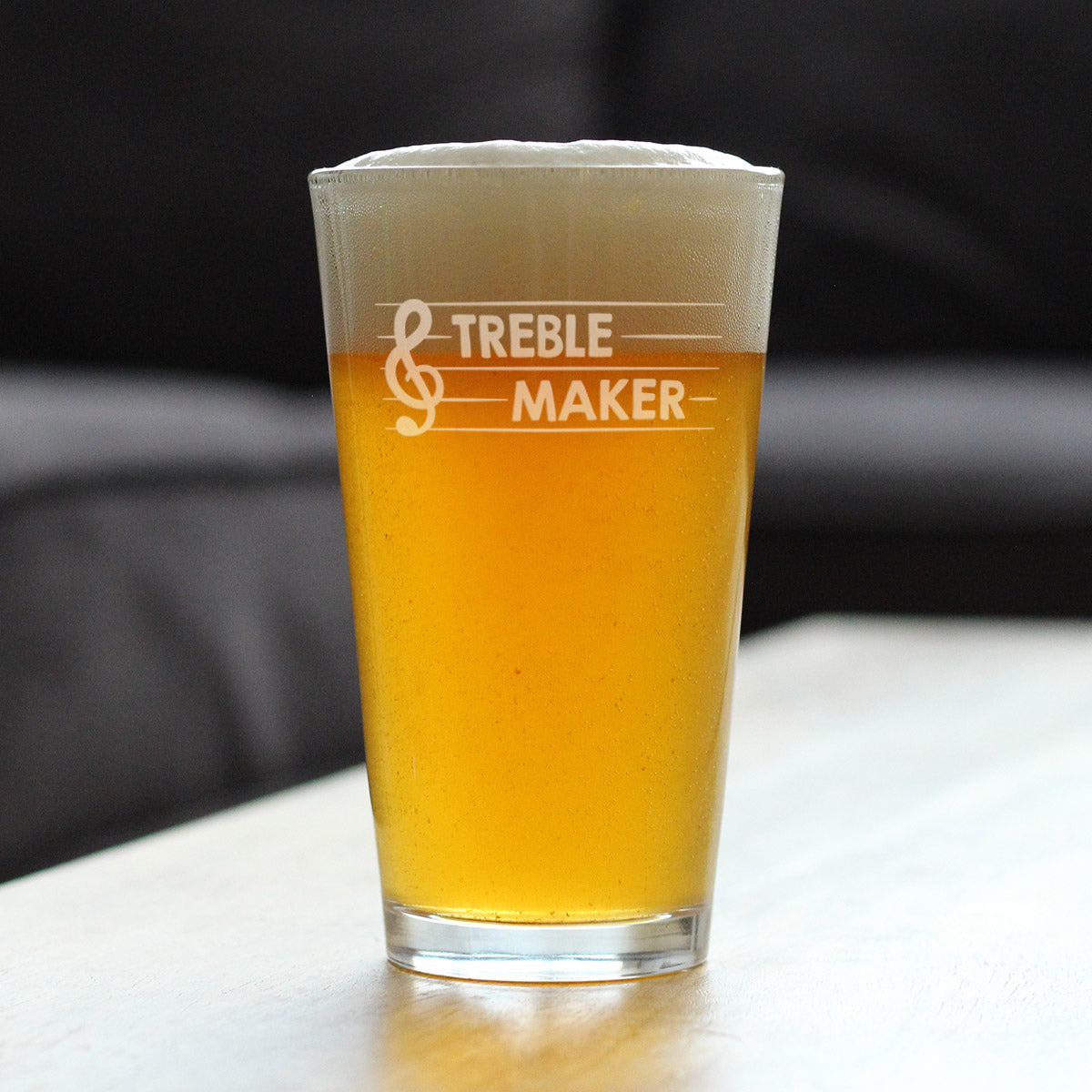 TREBLE MAKER - PINT GLASS FOR BEER - CUTE FUNNY MUSIC TEACHER GIFTS FOR WOMEN AND MEN - FUN UNIQUE MUSICAL DECOR
