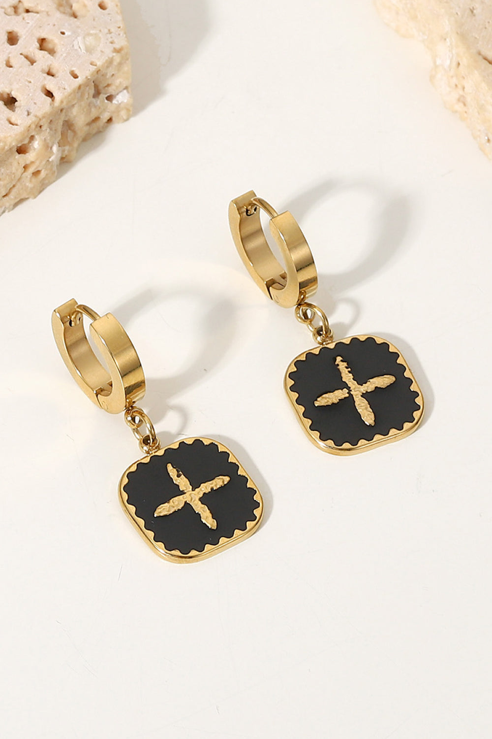 PLUS SIGN SQUARE SHAPE DROP EARRINGS-Thriftique Marketplace