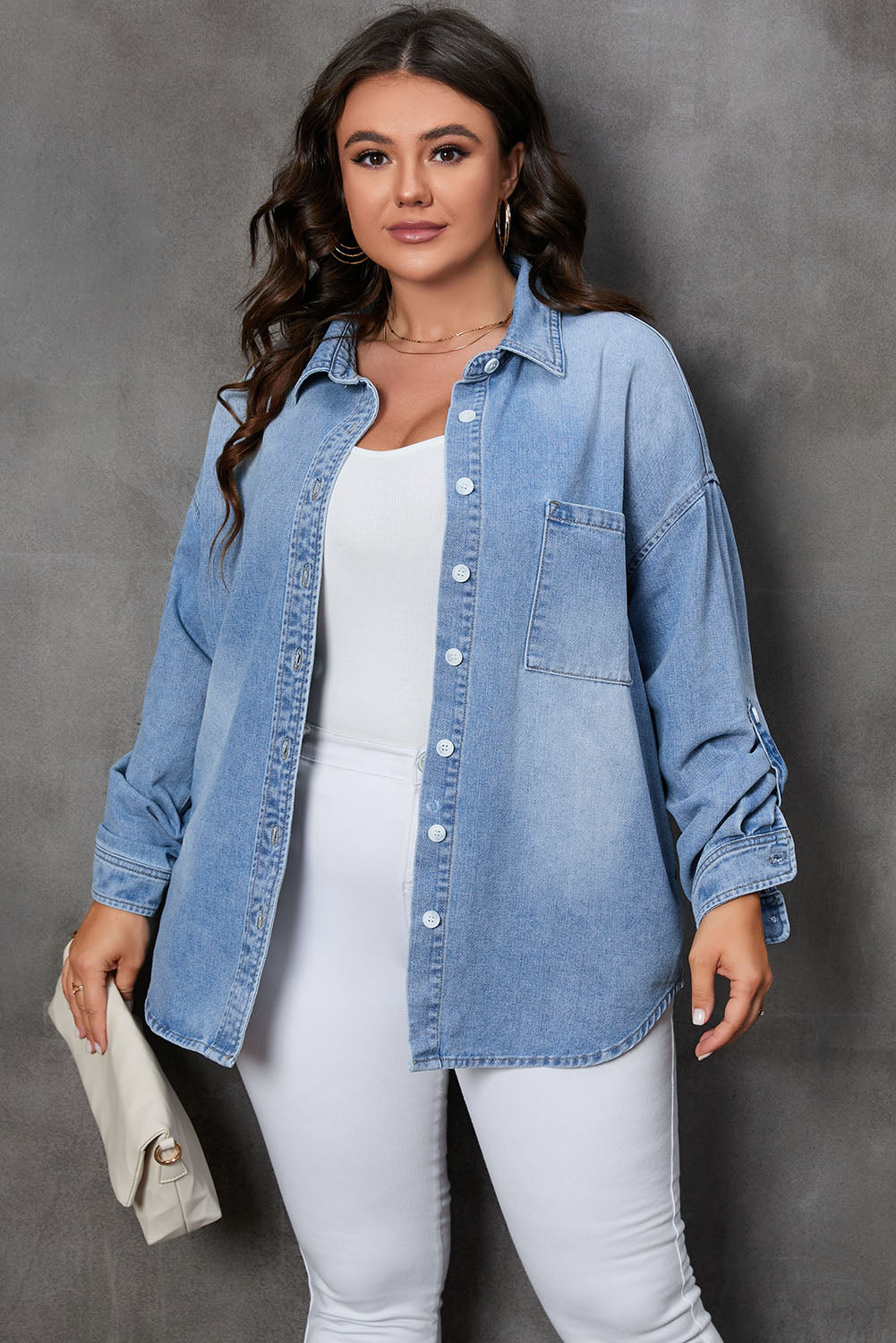 BUTTON UP POCKETED DENIM TOP-Thriftique Marketplace