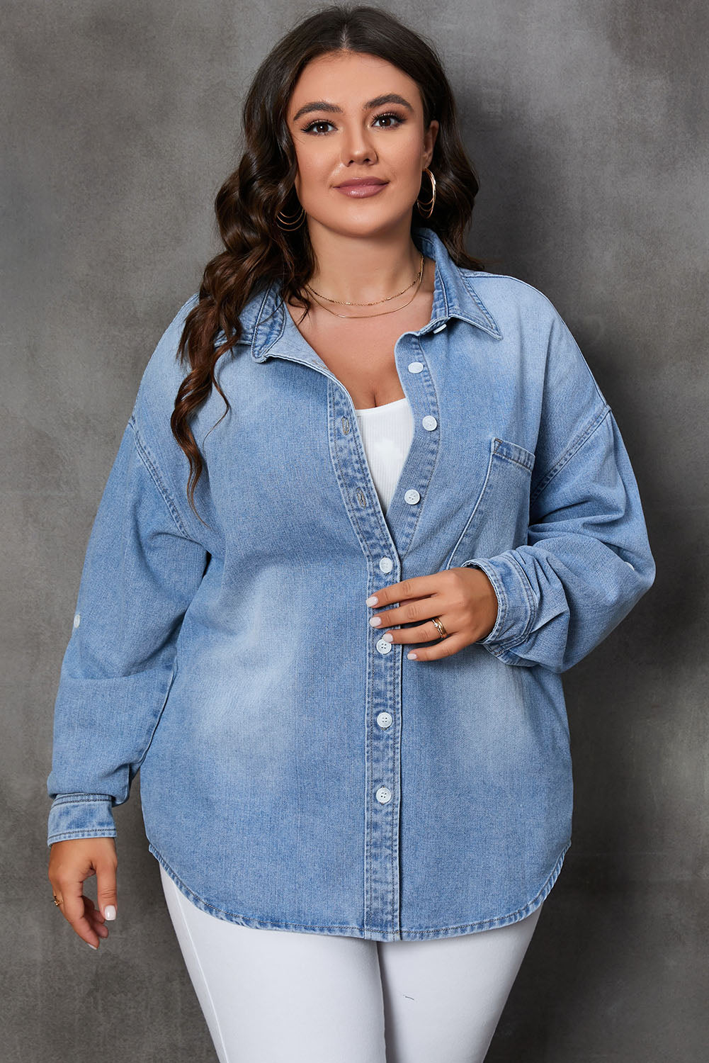 BUTTON UP POCKETED DENIM TOP-Thriftique Marketplace