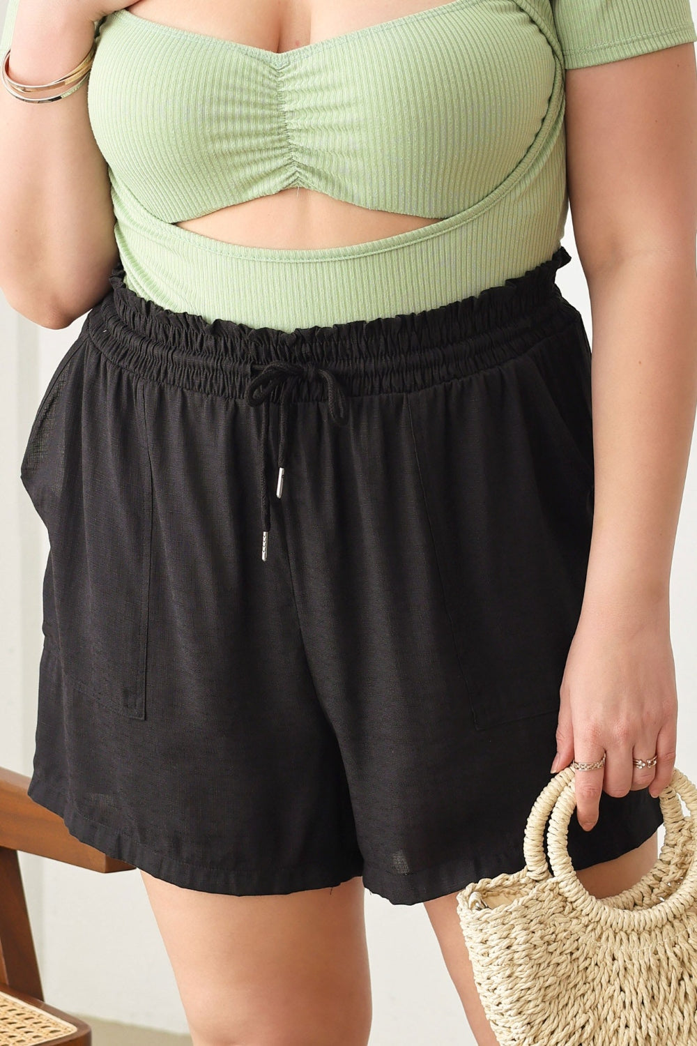 PLUS SIZE DRAWSTRING ELASTIC WAIST SHORTS WITH POCKETS-Thriftique Marketplace