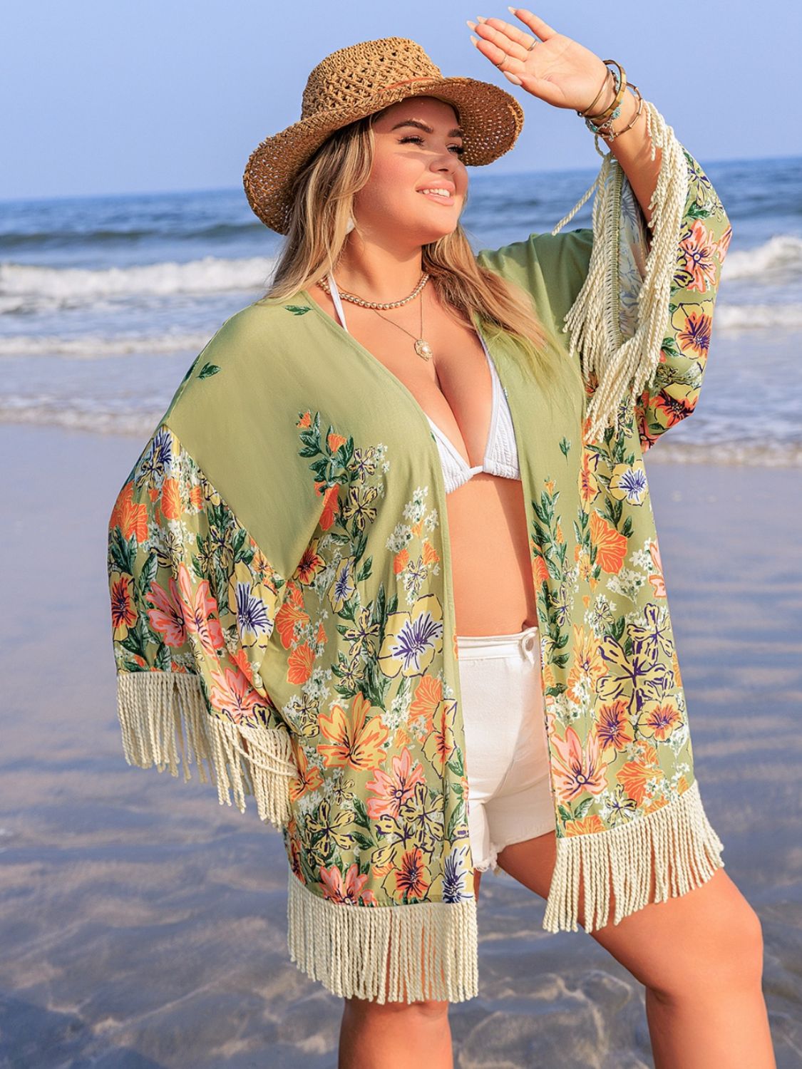 PLUS SIZE FRINGE OPEN FRONT COVER-UP-Thriftique Marketplace