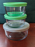 THREE ANCHOR HOCKING GLASS STORAGE BOWLS