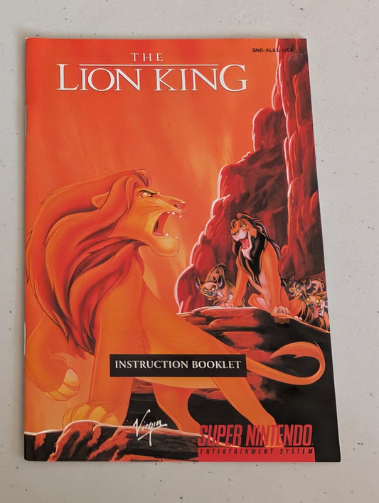 The Lion King Video game Instruction Booklet Super Nintendo