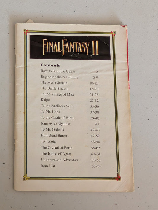 Final Fantasy II video game Instruction Booklet Super Nintendo - No cover