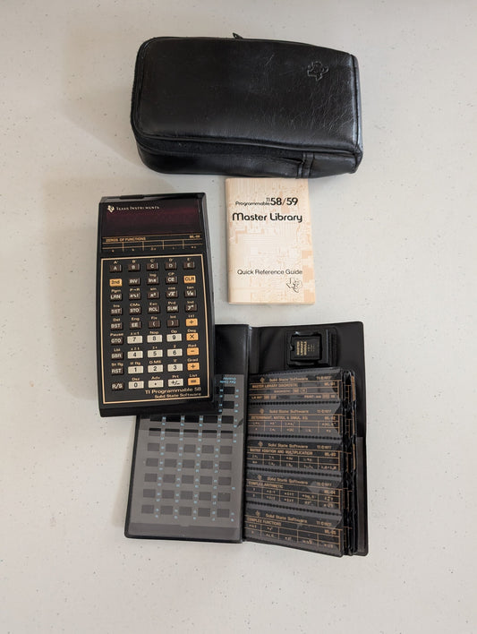 TEXAS INSTRUMENTS TI PROGRAMMABLE 58C CALCULATOR CASE & MASTER MODULE/LIBRARY