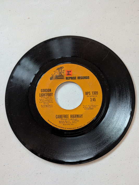 GORDON LIGHTFOOT - CARE FREE HIGHWAY - SEVEN ISLAND SUITE (7 IN, 45 RPM, SINGLE, VINYL RECORD ALBUM)