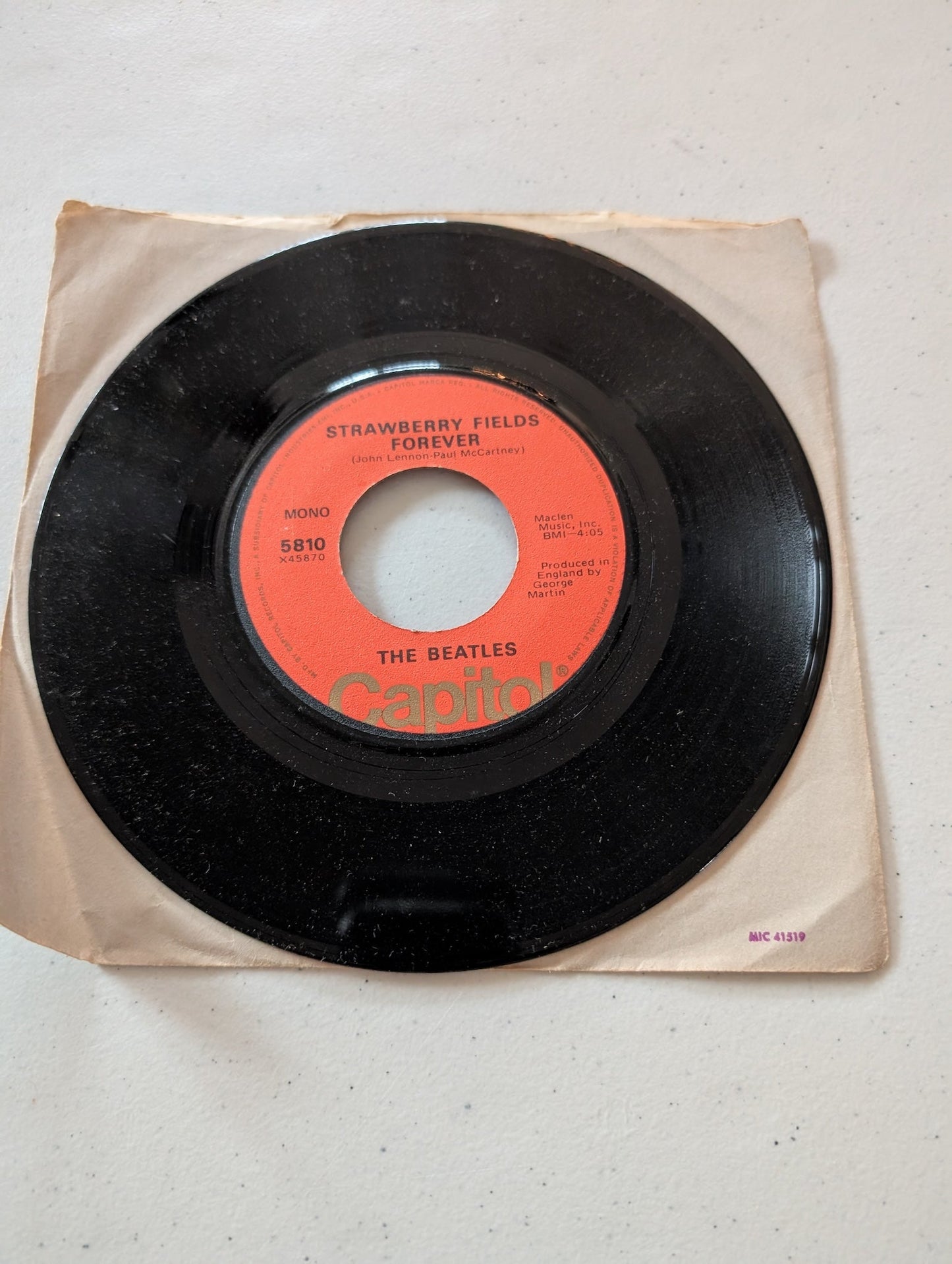 THE BEATLES - STRAWBERRY FIELDS FOREVER  -  PENNY LANE (ORANGE CAPITOL)(7 IN, 45 RPM, SINGLE, VINYL RECORD ALBUM)