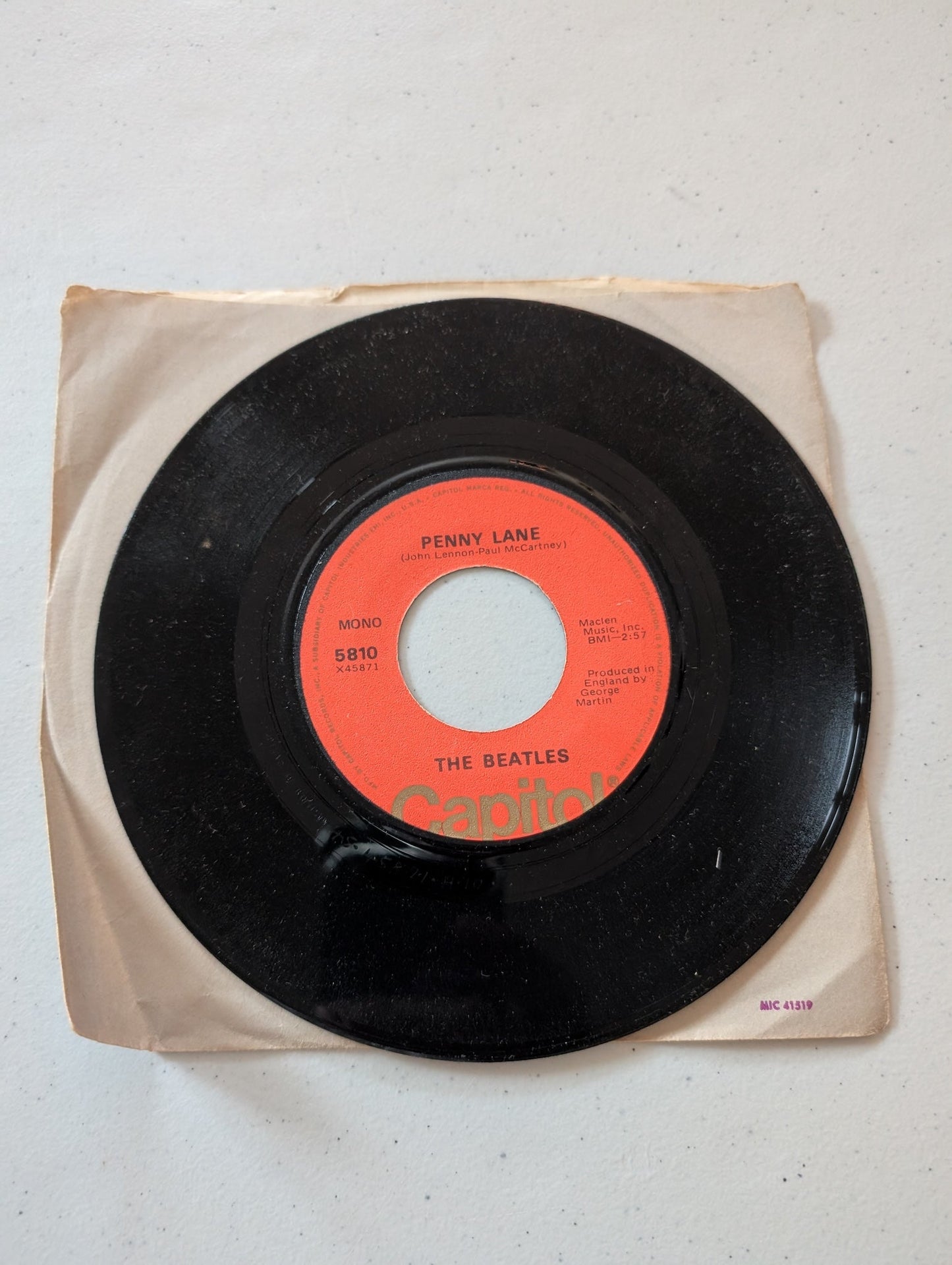 THE BEATLES - STRAWBERRY FIELDS FOREVER  -  PENNY LANE (ORANGE CAPITOL)(7 IN, 45 RPM, SINGLE, VINYL RECORD ALBUM)