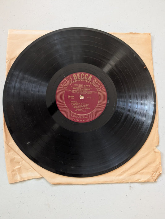 THE KING AND I LONG PLAY 33 1/3 RPM DECCA RECORDS GERTRUDE LAWRENCE DL 9008(VINTAGE VINYL RECORD LP ALBUM SOUNDTRACK)