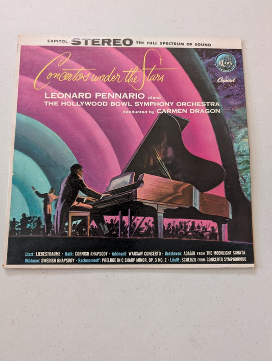 CONCERTOS UNDER THE STARS - LEONARD PENNARIO PIANO AND THE HOLLYWOOD BOWL ORHESTRA ORIGINAL VINYL LP CAPITOL (VINTAGE VINYL RECORD LP ALBUM)