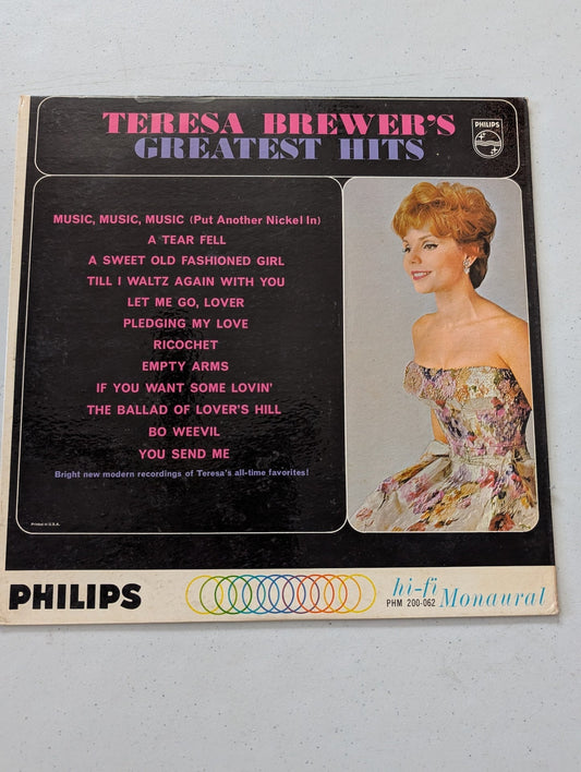 TERESA BREWER - TERESA BREWER'S GREATEST HITS (LP, ALBUM, MONO) (VINTAGE VINYL RECORD LP ALBUM)