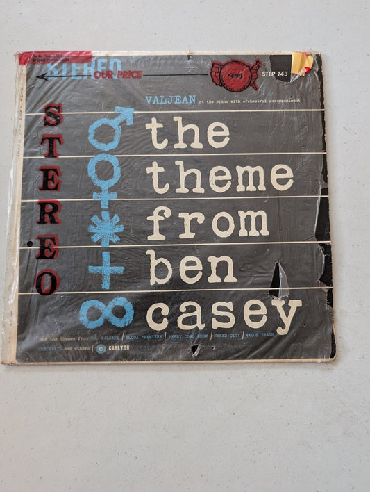 THE THEME FROM BEN CASEY & OTHER TV SHOWS VALJEAN 1962 VINYL LP CARLTON RECORDS(VINTAGE VINYL RECORD LP ALBUM)