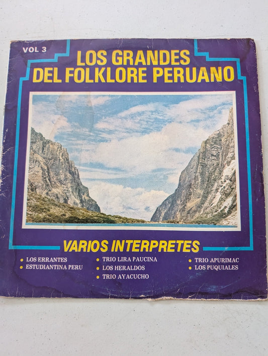 LOS GRANDES DEL FOLKLORE PERUANO VOL. 3 COMPILATION (VINTAGE VINYL RECORD LP ALBUM)