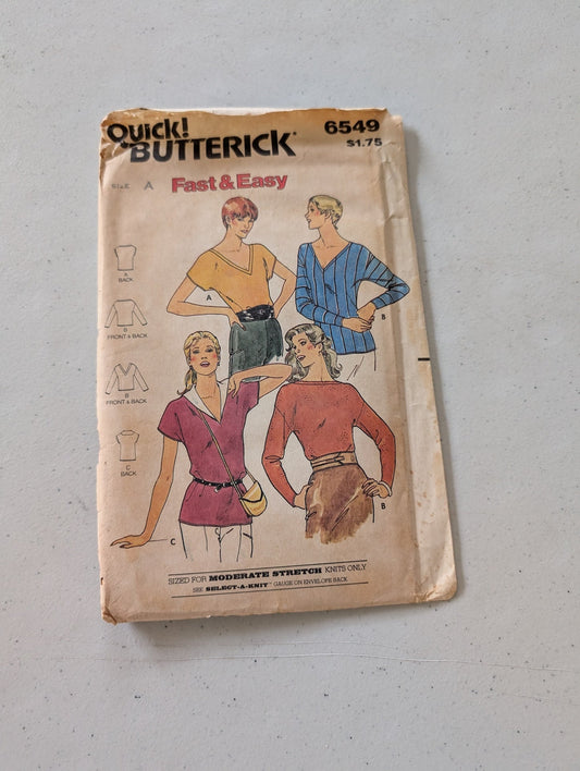 Butterick 6549 Tops Size: B 8/10-12/14-16/18 Uncut Sewing Pattern. (Sewing Pattern Vintage)