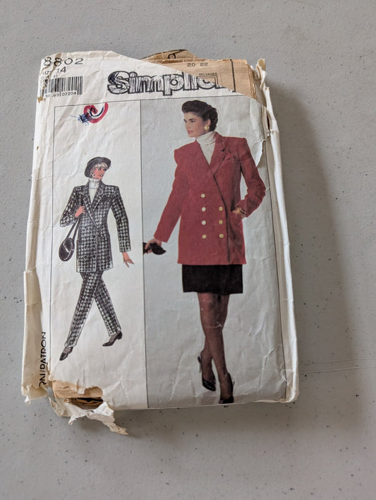 SIMPLICITY  8802  MISSES' PANTS, SKIRT AND LINED JACKET    SIZE 20(SEWING PATTERN VINTAGE)