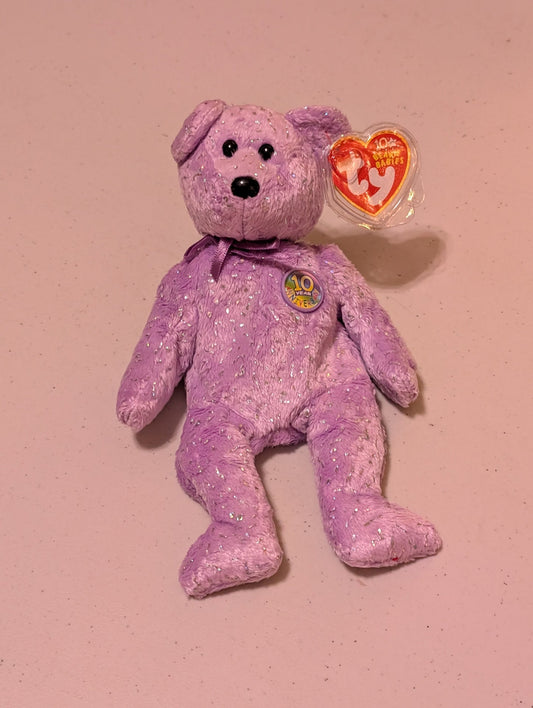 10th Anniversary Hope the Bear - Ty Beanie Baby (Purple, 2003, Plush Toy, Stuffed Animal, MWMT, Vintage, Retired)