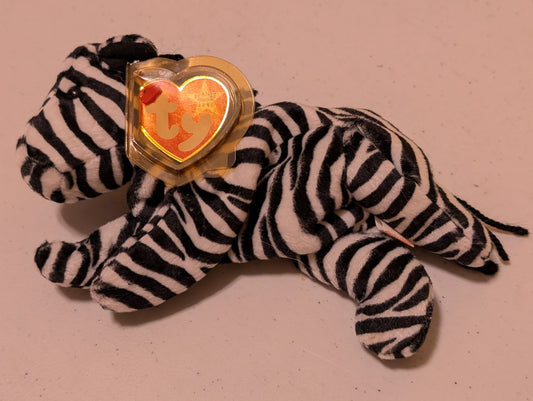 Ziggy the Zebra - Ty Beanie Baby (Black & White, 1995, Plush Toy, Stuffed Animal, MWMT, Vintage, Retired)