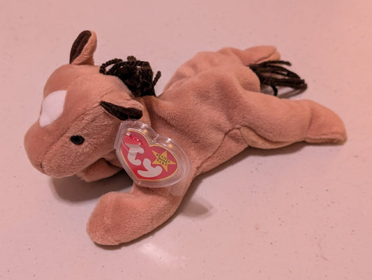 DERBY THE HORSE - TY BEANIE BABY (BROWN, 1995, PLUSH TOY, STUFFED ANIMAL, MWMT, VINTAGE, RETIRED)
